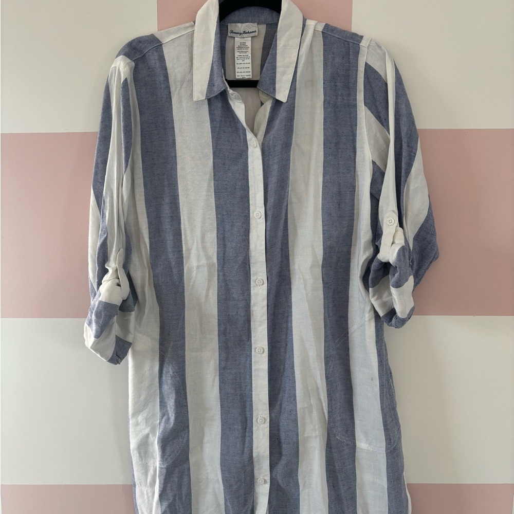 Tommy Bahama Linen Blue and White Striped Coverup or Dress